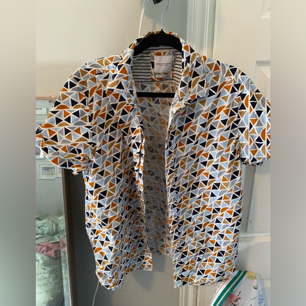 Denim And Flower cubist short sleeve button up